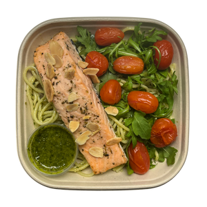 Steamed Salmon Fillet with Almond & Basil Pesto